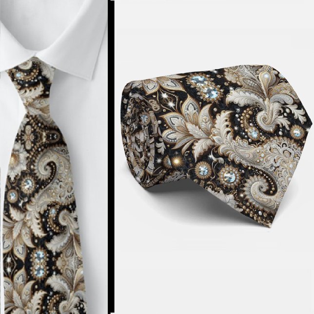 Col cravate à motifs noir blanc or dentelle paisle (Créateur téléchargé)