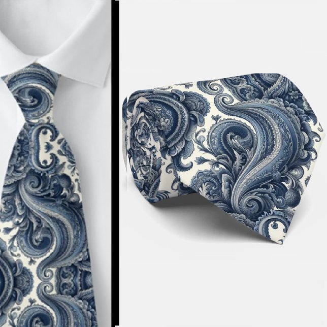 Col cravate à motifs paisley bleu et blanc de luxe (Créateur téléchargé)