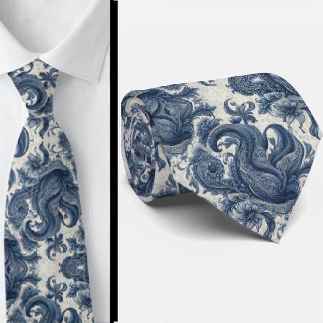 Col cravate à motifs paisley bleu et blanc de luxe (Créateur téléchargé)