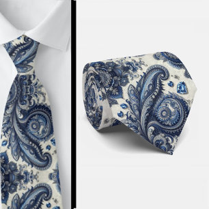 Col cravate à motifs Paisley en diamant bleu et bl