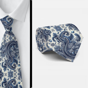 Col cravate à motifs Paisley en diamant bleu et bl