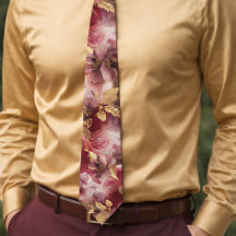 Col cravate agate floral pailleté or et bourgogne