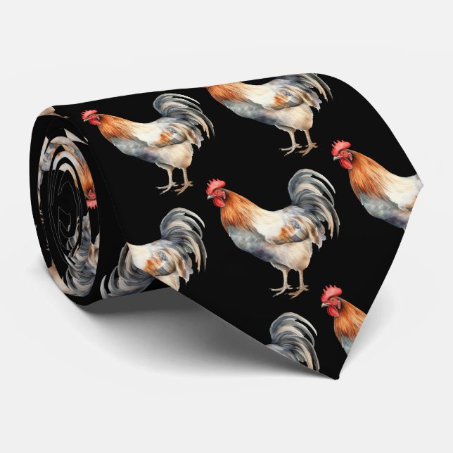 Col cravate animal de ferme coq aquarelle (Roulé)