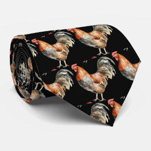 Col cravate animaux de ferme coq aquarelle