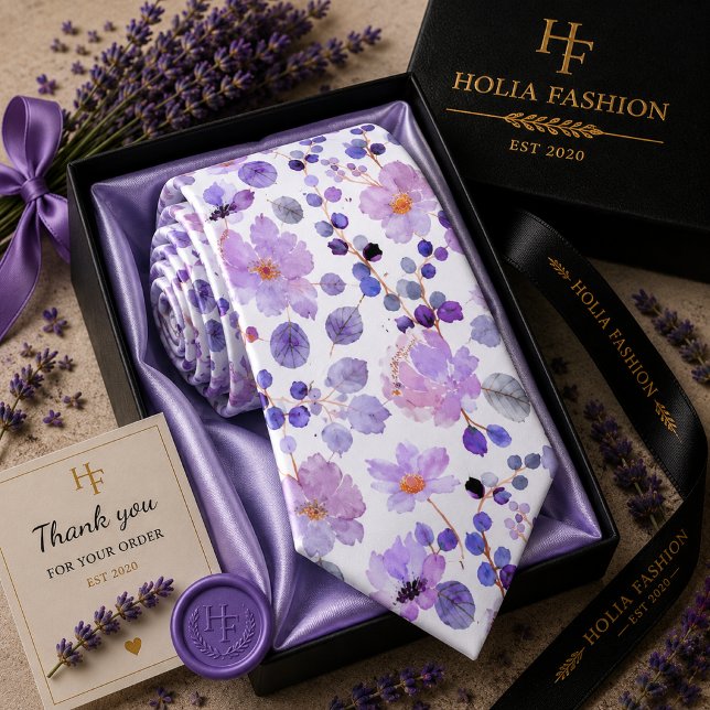 Col cravate aquarelle fleurs lavande violette (Créateur téléchargé)