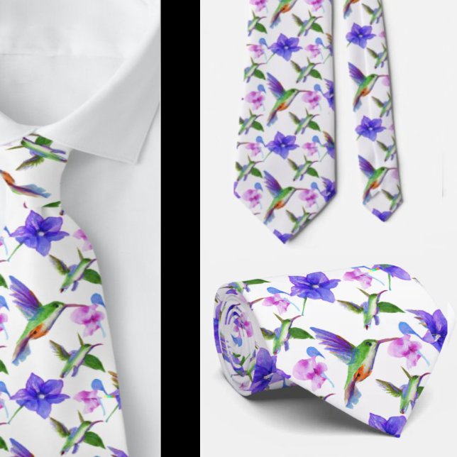 Col cravate aquarelle florale colibri fleurs (Créateur téléchargé)