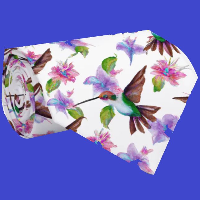 Col cravate aquarelle florale colibri fleurs (Créateur téléchargé)