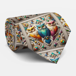 Col cravate Art Déco Hibou Arc-en-ciel – Noir, Bla