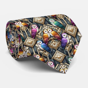 Col cravate Art Déco Hibou Arc-en-ciel – Noir, Bla