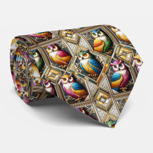 Col cravate Art Déco Owl Rainbow – Noir, Blanc & O
