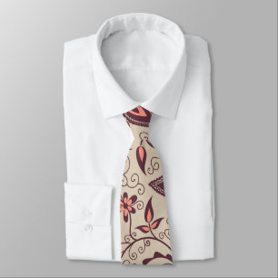 Col cravate beige avec un motif floral audacieux e