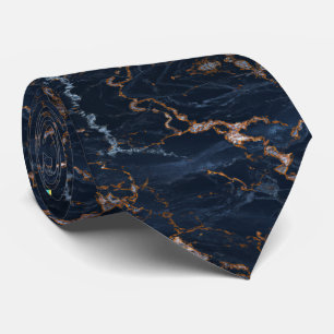 Col cravate bleu marine et or rose feuille marbré
