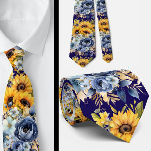 Col cravate bleu marine et tournesols