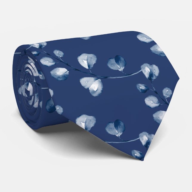 Col cravate bleu marine eucalyptus mariage (Roulé)