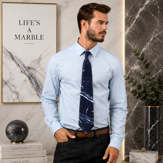 Col cravate bleu marine Fluid Swirl Marble (Créateur téléchargé)