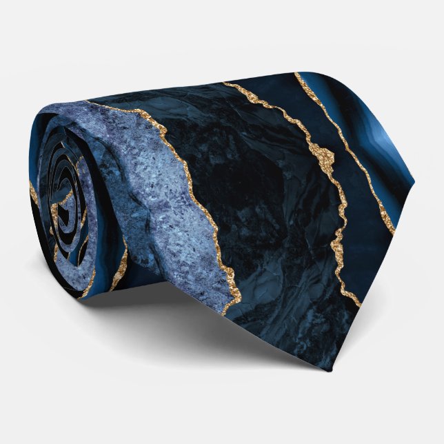 Col cravate bleu marine or marbré or (Roulé)