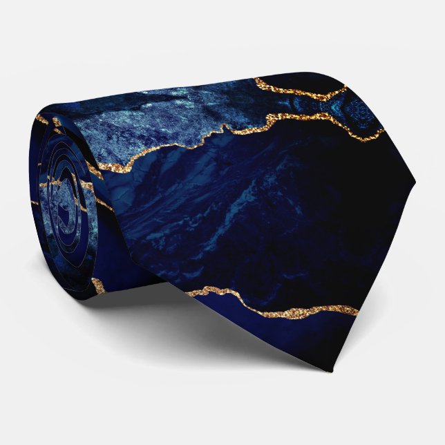 Col cravate bleu marine or scintillant marbre (Roulé)
