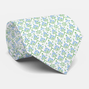 Col cravate bleu vert blanc floral