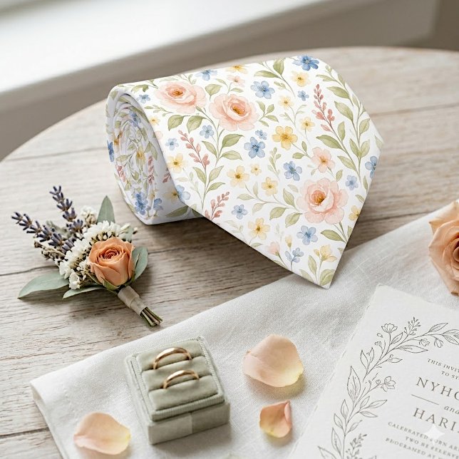 Col cravate chic avec art floral pastel (Créateur téléchargé)