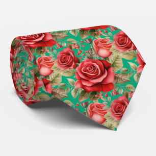 Col cravate classique à fleurs roses rouges
