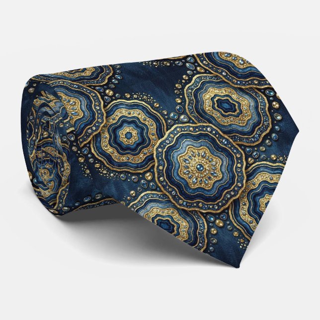 Col cravate de luxe | Cravate bleu marine et géode (Roulé)