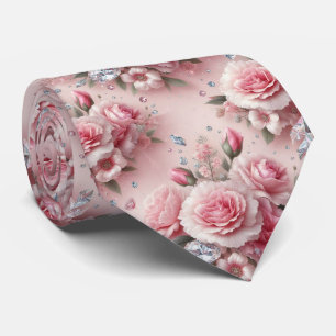 Col cravate de luxe Œillets roses et diamants