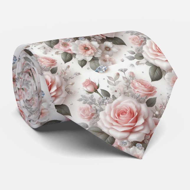 Col cravate de luxe pour mariage | Roses roses et  (Roulé)