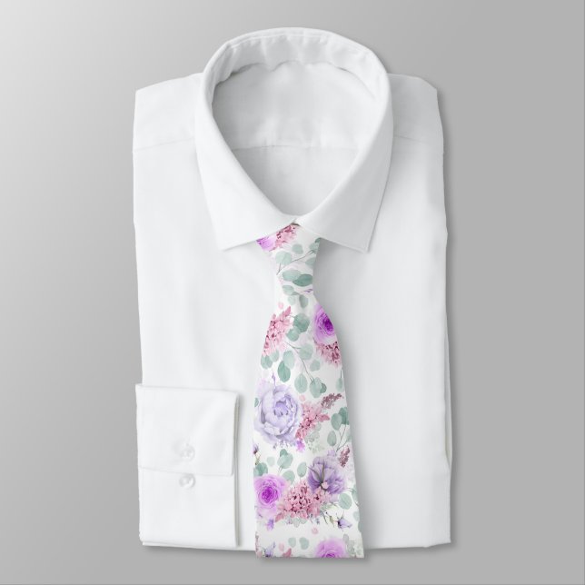 Col cravate de mariage botanique floral rose viole (Attaché)