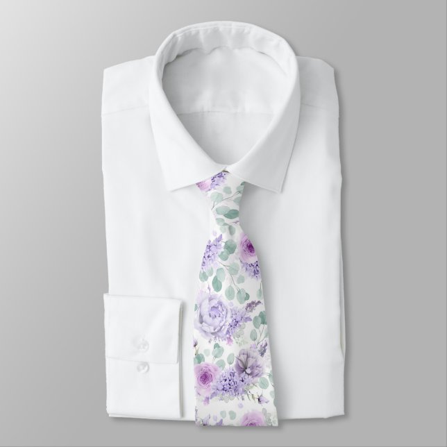Col cravate de mariage botanique floral violet pou (Attaché)
