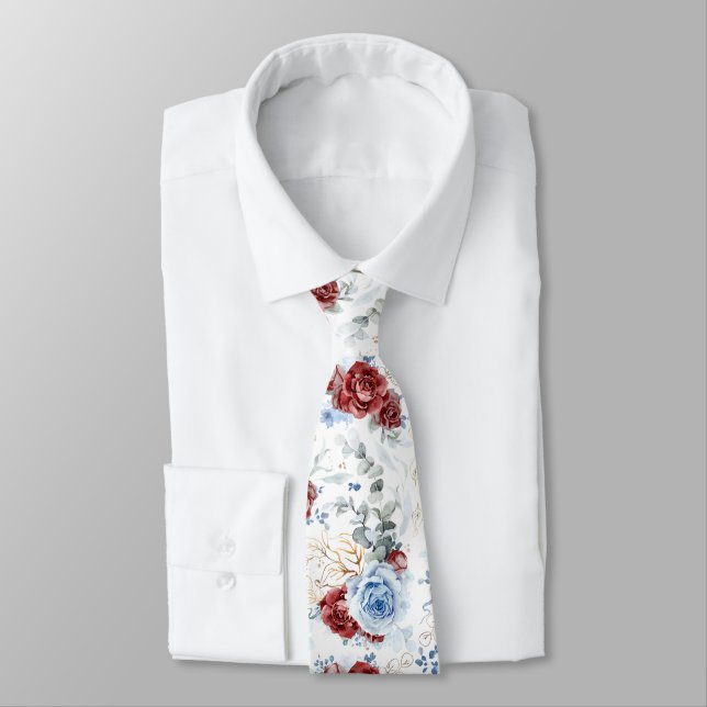 Col cravate de mariage Bourgogne Rouge et Bleu Pou (Attaché)