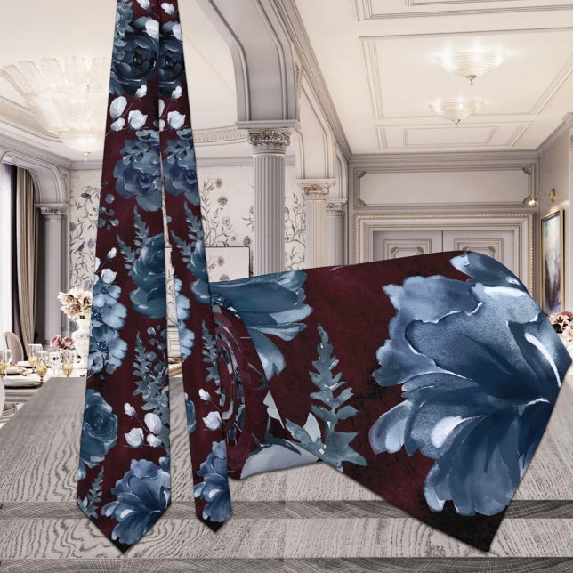 Col cravate de mariage fleurs de jardin bleu marin (Créateur téléchargé)