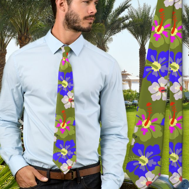 Col cravate de mariage vert armée à motif d'Hibisc (Créateur téléchargé)