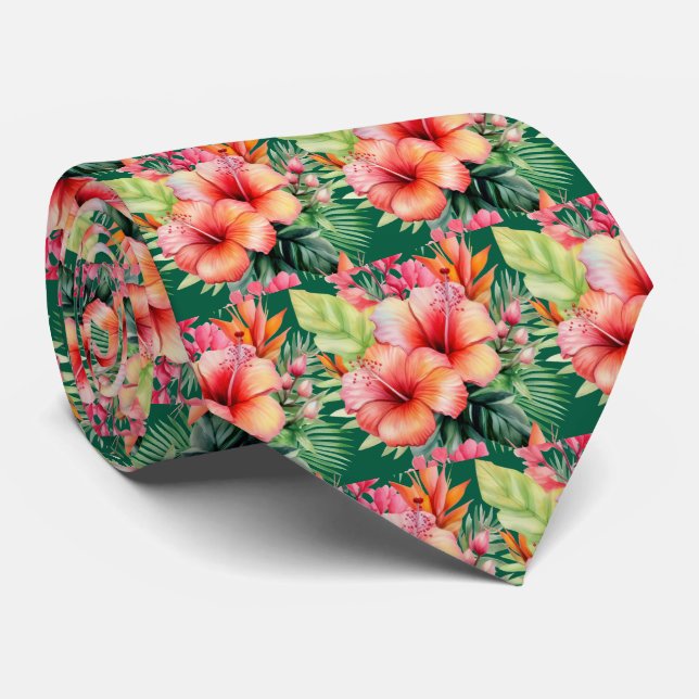 Col cravate de vacances d'été | Hibiscus tropical (Roulé)