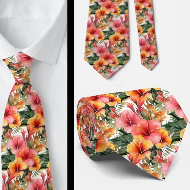 Col cravate de vacances d'été | Hibiscus tropical  (Créateur téléchargé)