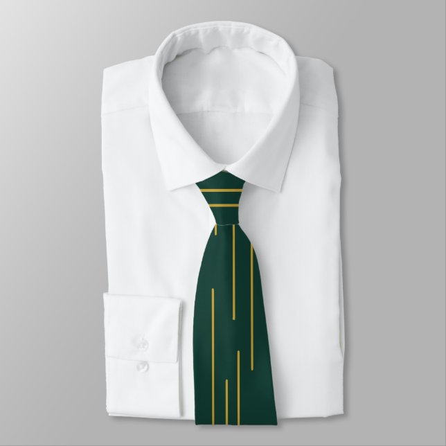 Col cravate émeraude vert géométrique ligne dorée (Attaché)