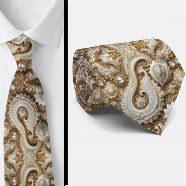 Col cravate en dentelle paisley diamant or et blan (Créateur téléchargé)