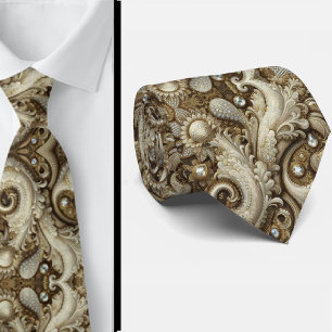 Col cravate en dentelle paisley diamanté or et bla