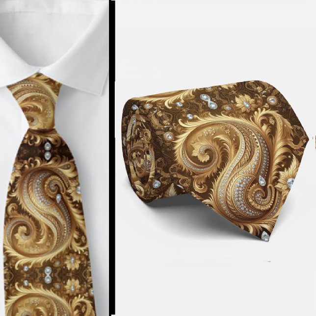 Col cravate en diamant paisley blanc et or de styl (Créateur téléchargé)