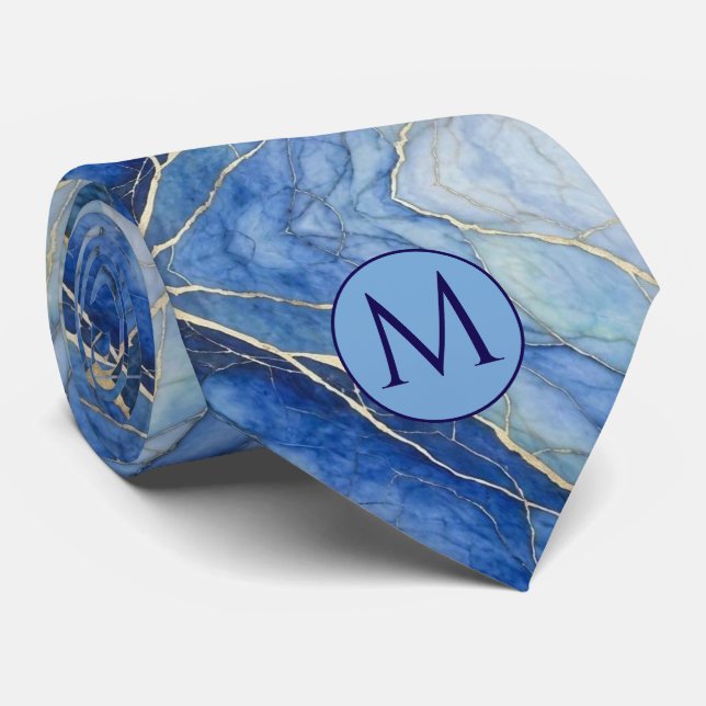 Col cravate en faux soie à monogramme | Marbre ble (Roulé)