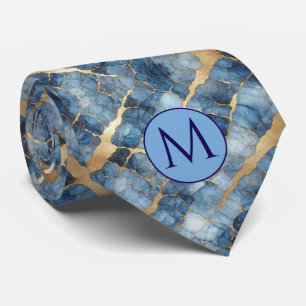 Col cravate en faux soie à monogramme Marbre ble