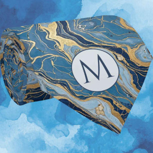 Col cravate en faux soie à monogramme Marbre ble