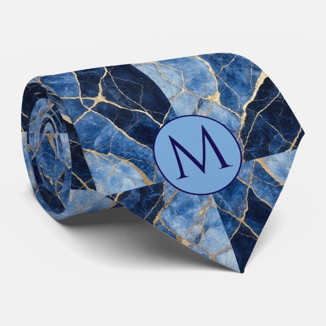 Col cravate en faux soie Monogram | Marbre bleu +  (Roulé)