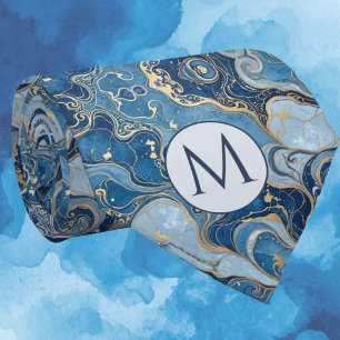 Col cravate en faux soie Monogram Marbre bleu +