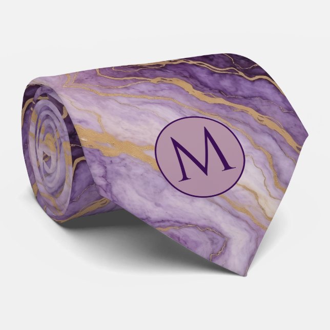 Col cravate en faux soie Monogram | Marbre Violet  (Roulé)