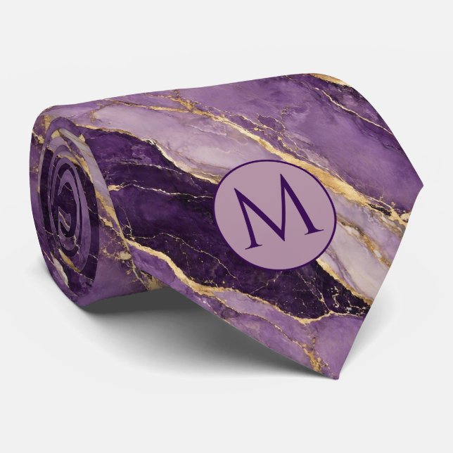 Col cravate en faux soie Monogram | Marbre Violet  (Roulé)