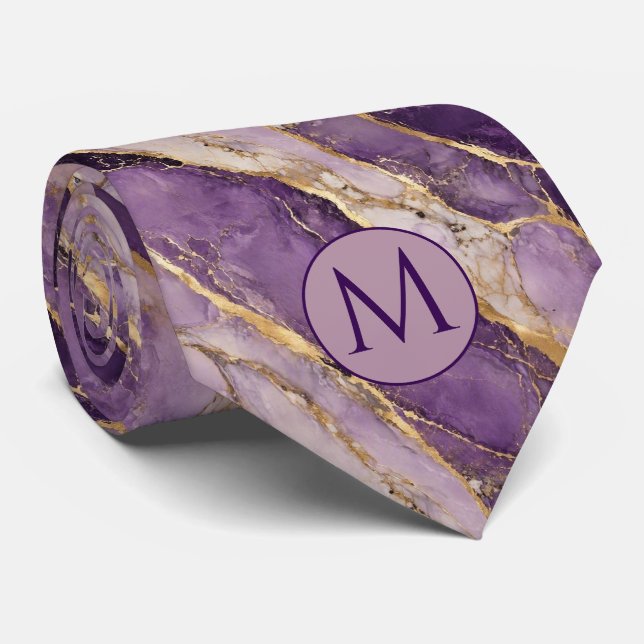 Col cravate en faux soie Monogram | Marbre Violet  (Roulé)