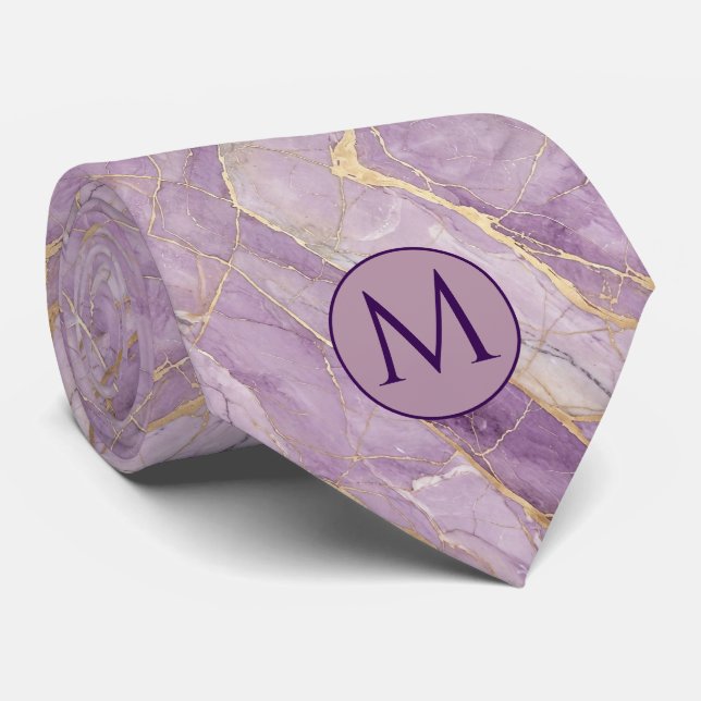 Col cravate en faux soie Monogram | Marbre Violet  (Roulé)