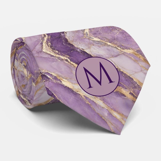 Col cravate en faux soie Monogram | Marbre Violet  (Roulé)