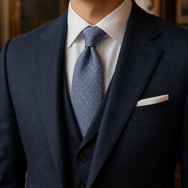 Col cravate en jacquard bleu français de luxe | Vi (Créateur téléchargé)