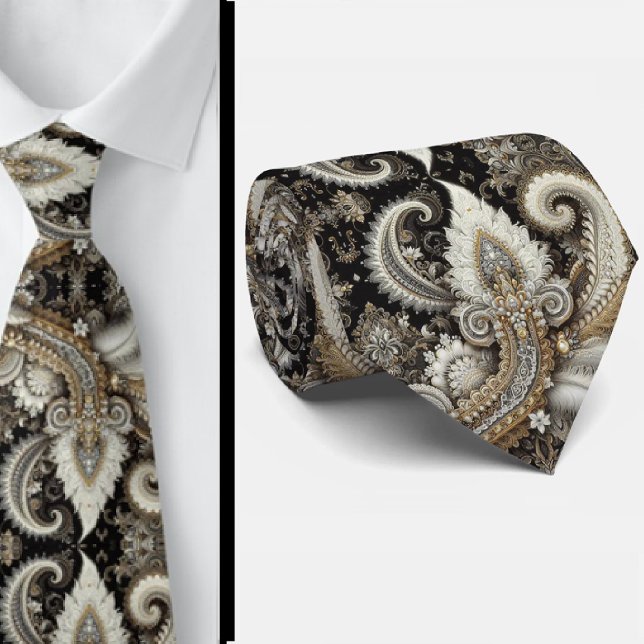 Col cravate en noir blanc or dentelle paisley diam (Créateur téléchargé)